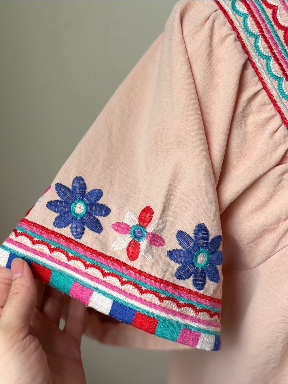 Entro Pink Embroidered Boho Caftan Mini Dress Medium - Picture 5 of 10